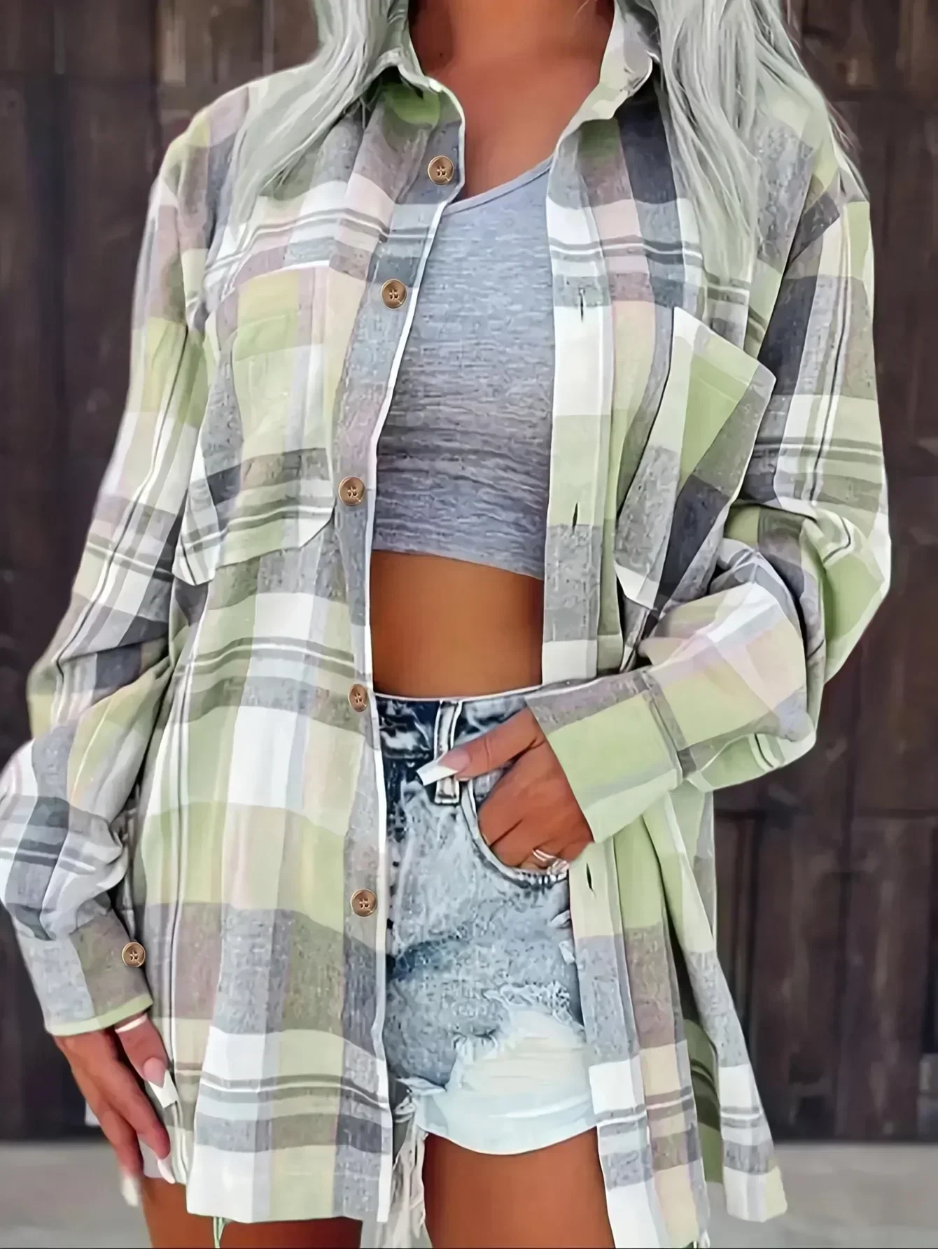 Adriana | koszula damska flanelowa w kratę z długim rękawem zapinana na guziki - Image 12