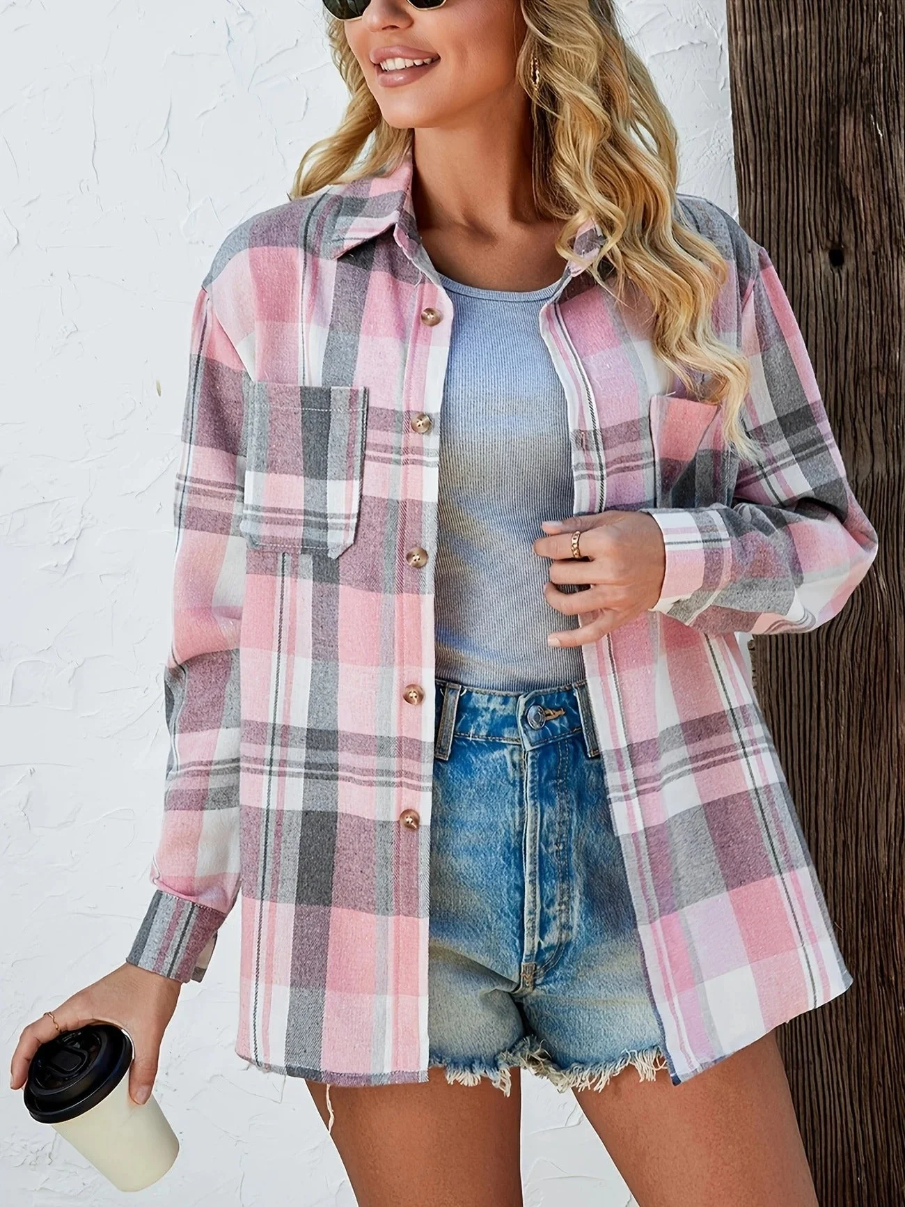 Adriana | koszula damska flanelowa w kratę z długim rękawem zapinana na guziki - Image 5