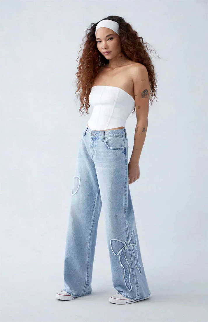 Babette | Damskie jeansy szerokie z haftem, casualowy i modny fason - Image 2