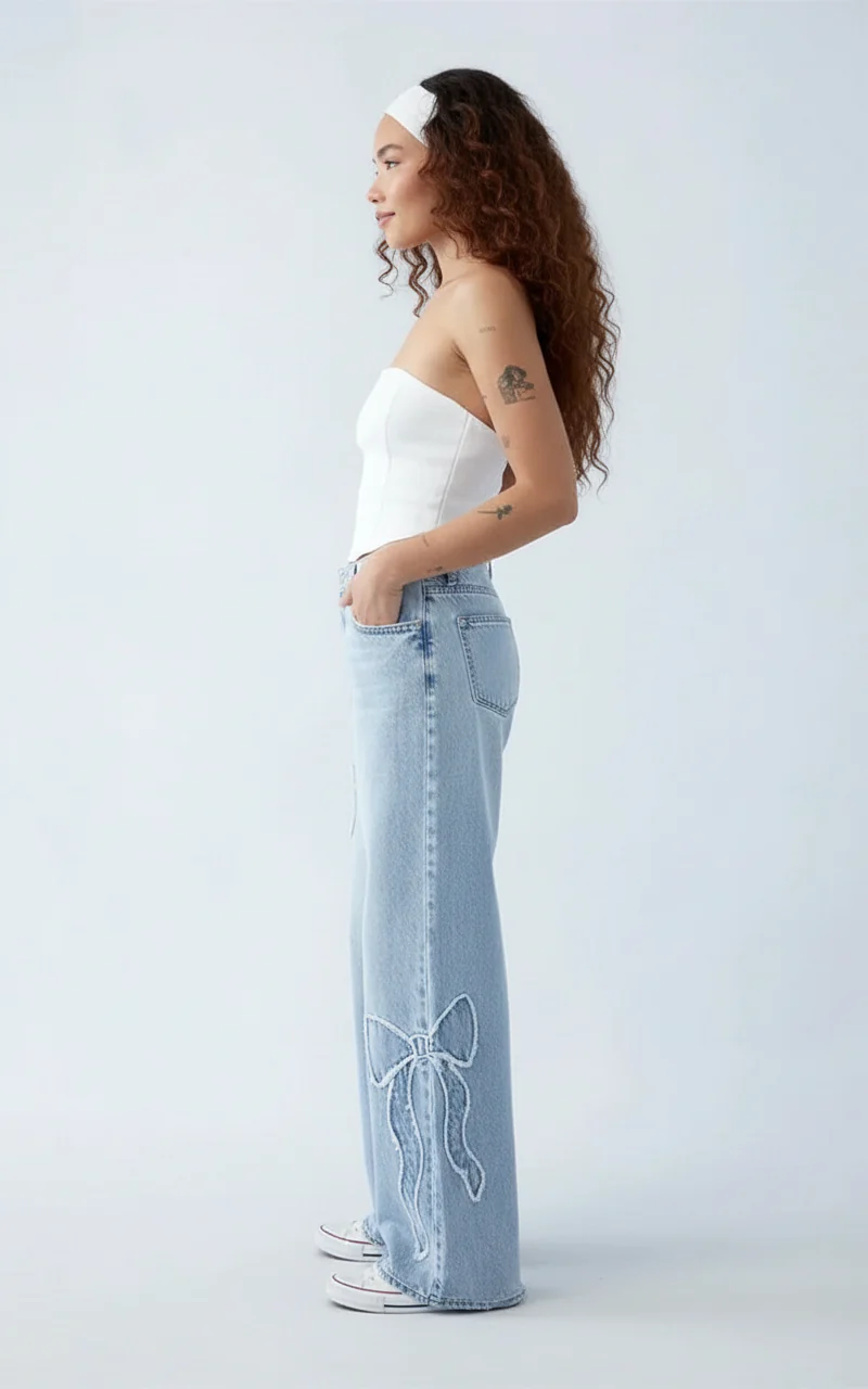 Babette | Damskie jeansy szerokie z haftem, casualowy i modny fason - Image 3