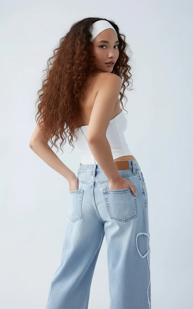 Babette | Damskie jeansy szerokie z haftem, casualowy i modny fason - Image 4