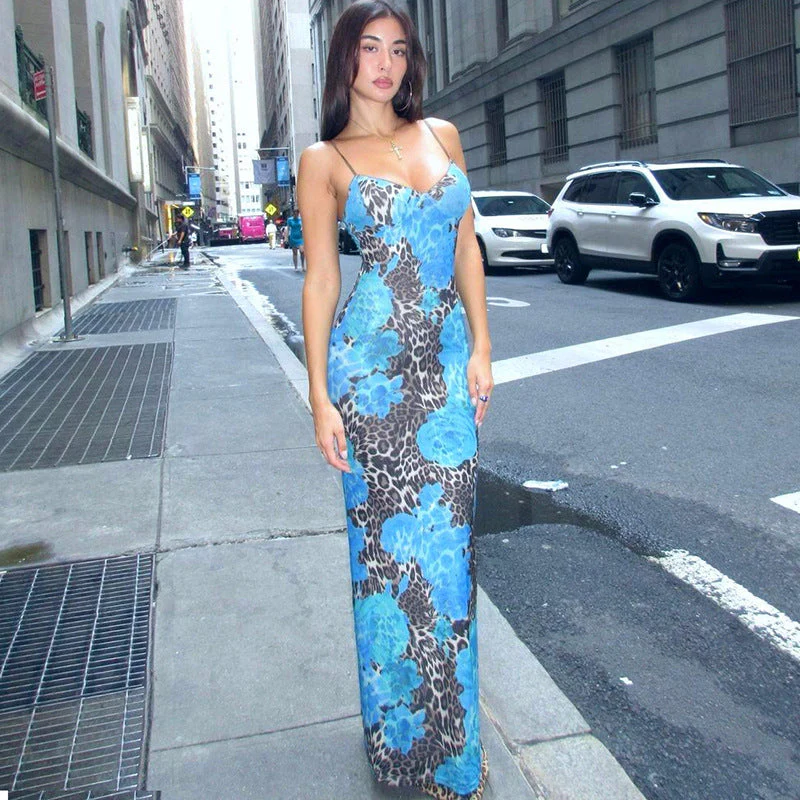 Beau | sukienka maxi damska typu slip w panterkowo-kwiatowy wzór - Image 2