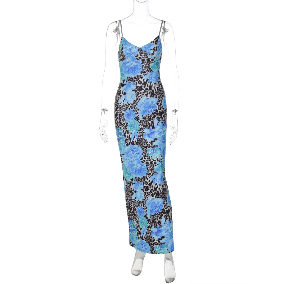 Beau | sukienka maxi damska typu slip w panterkowo-kwiatowy wzór - Image 5