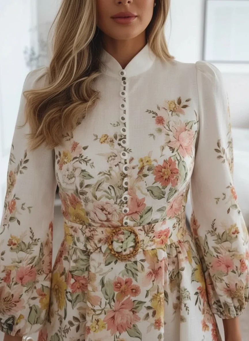 Becca | Sukienka w kwiatowy wzór z bufiastymi, obszernymi rękawami - Image 4