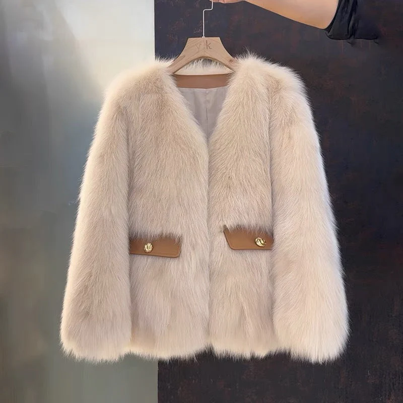 Blanche – Elegancka, modna, luksusowa kurtka damska z kieszeniami, wykonana z imitacji futra - Image 2