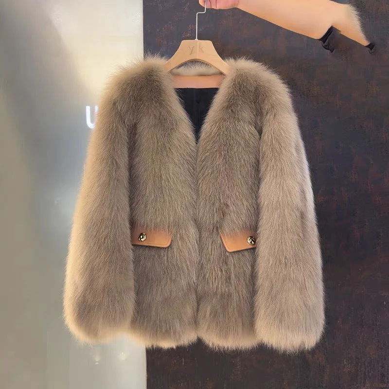 Blanche – Elegancka, modna, luksusowa kurtka damska z kieszeniami, wykonana z imitacji futra - Image 3