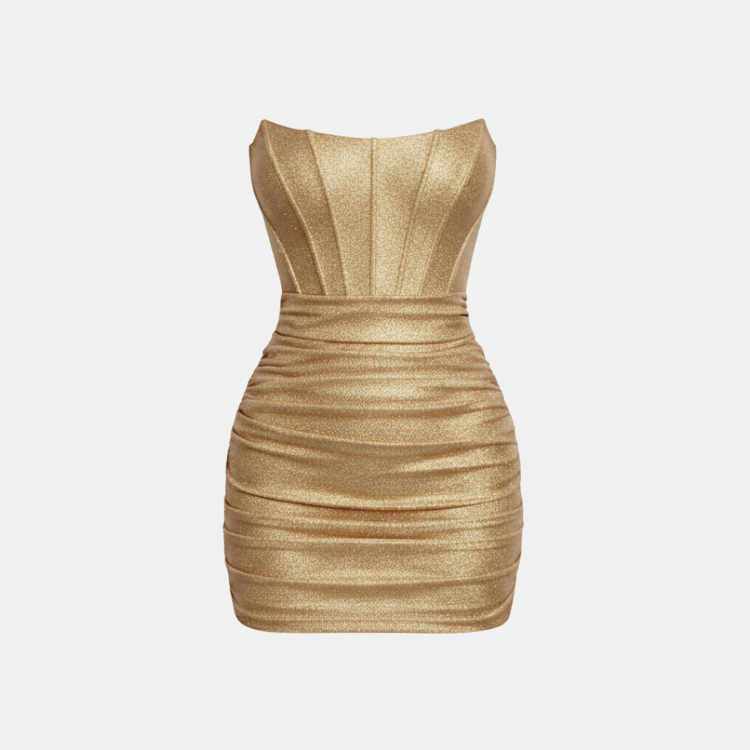 Brielle | Sukienka damska mini z gorsetową górą z lureksu - Image 3