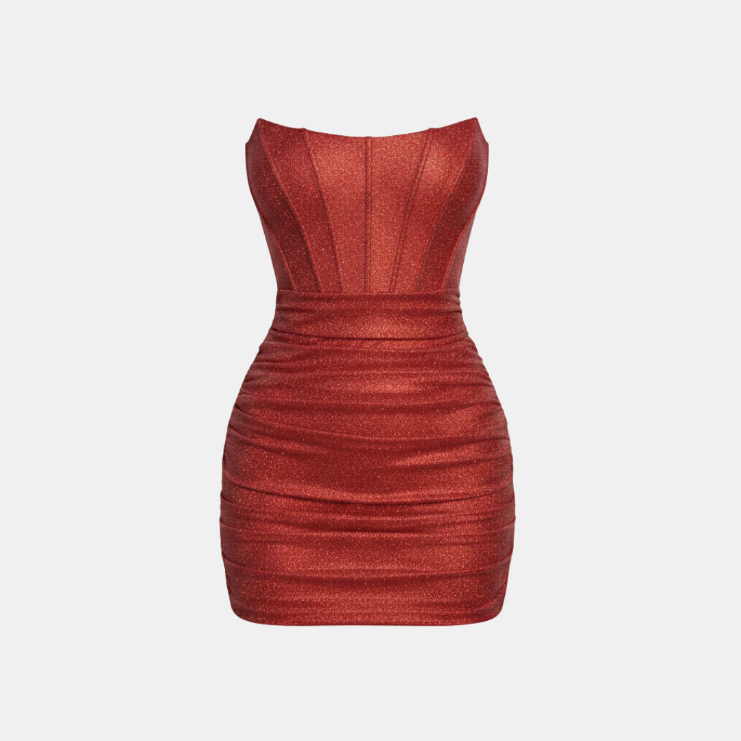 Brielle | Sukienka damska mini z gorsetową górą z lureksu - Image 4