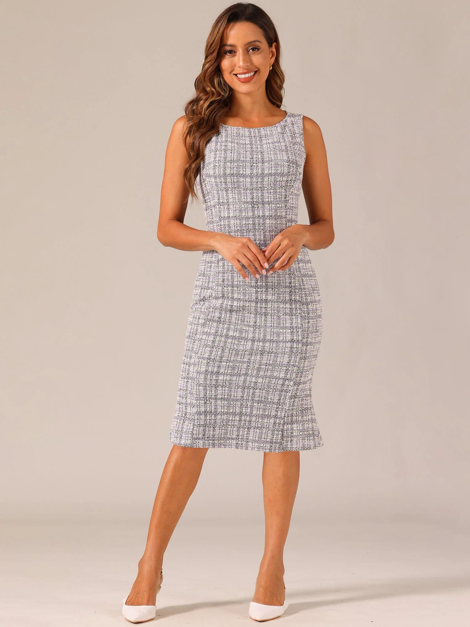 Callie | Sukienka damska midi w kratę bez rękawów, elegancka wieczorowa - Image 11