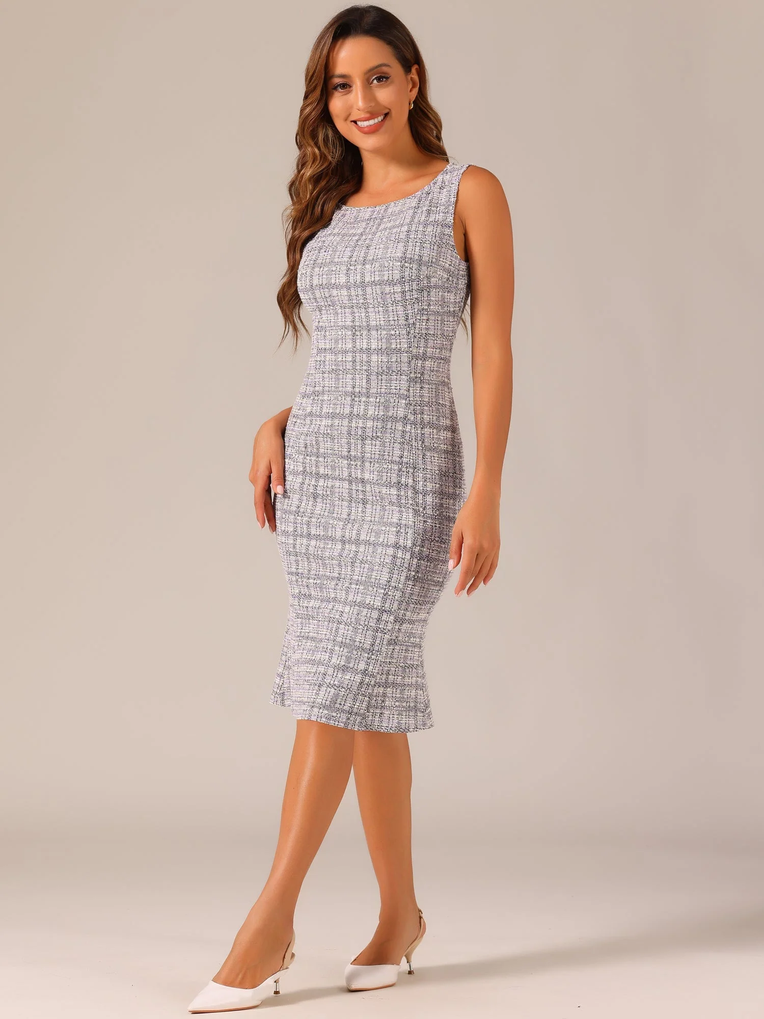 Callie | Sukienka damska midi w kratę bez rękawów, elegancka wieczorowa - Image 12