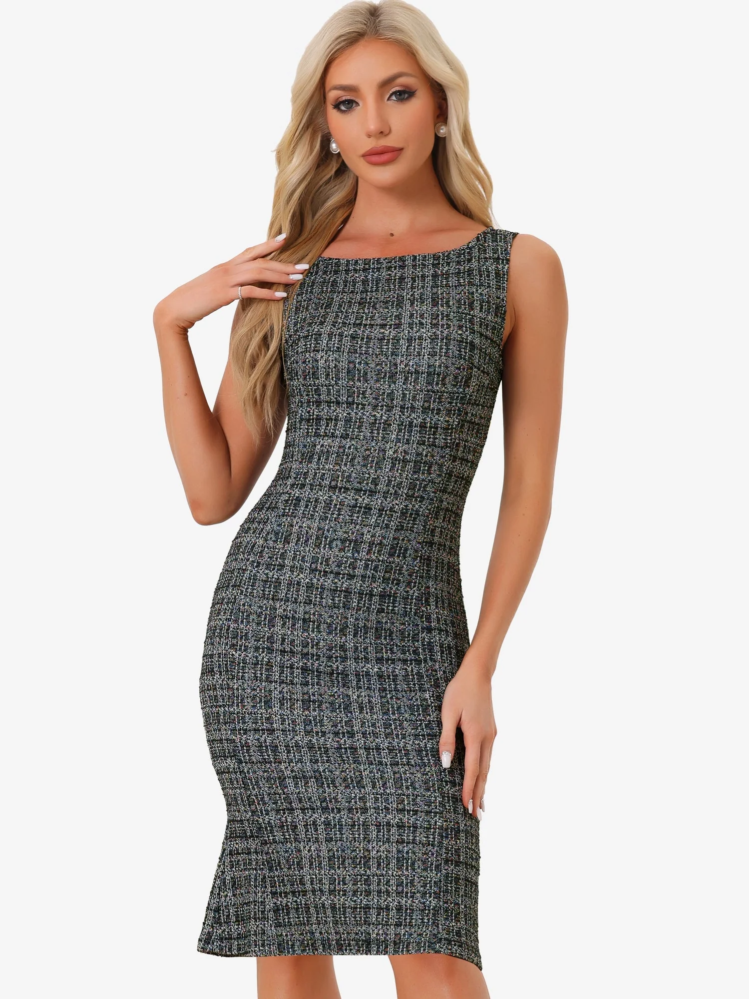 Callie | Sukienka damska midi w kratę bez rękawów, elegancka wieczorowa - Image 6