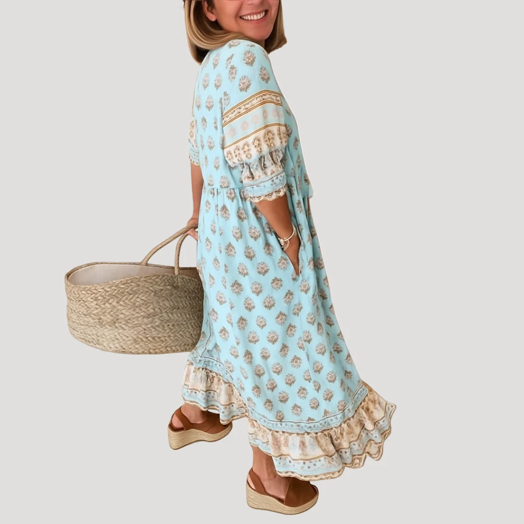 Carmelita | Sukienka midi damska w stylu boho beach z kieszeniami, lekki letni fason - Image 3