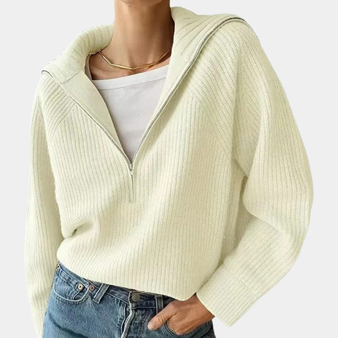 Caroline | Sweter damski bawełniany prążkowany z zamkiem - Image 10