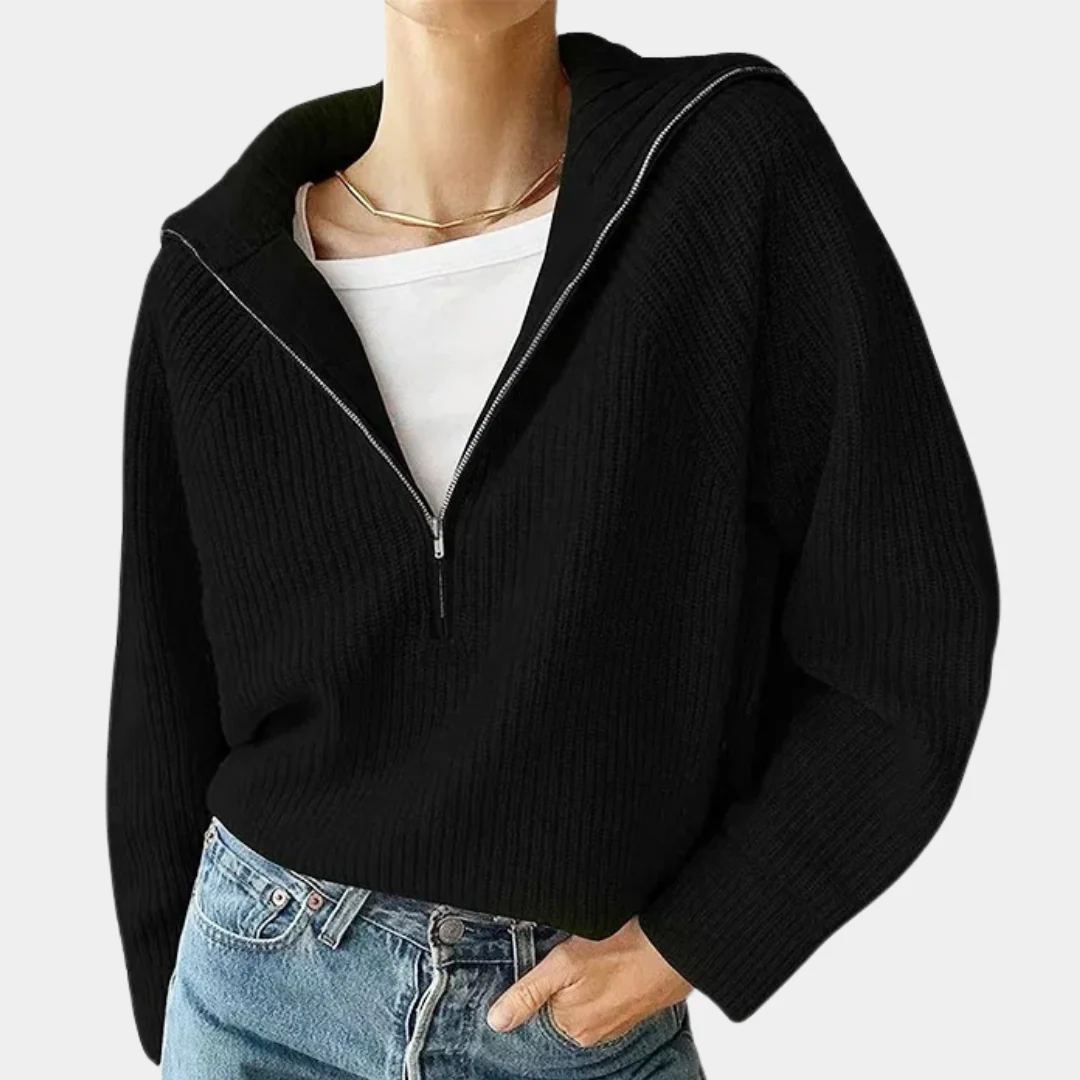 Caroline | Sweter damski bawełniany prążkowany z zamkiem - Image 12