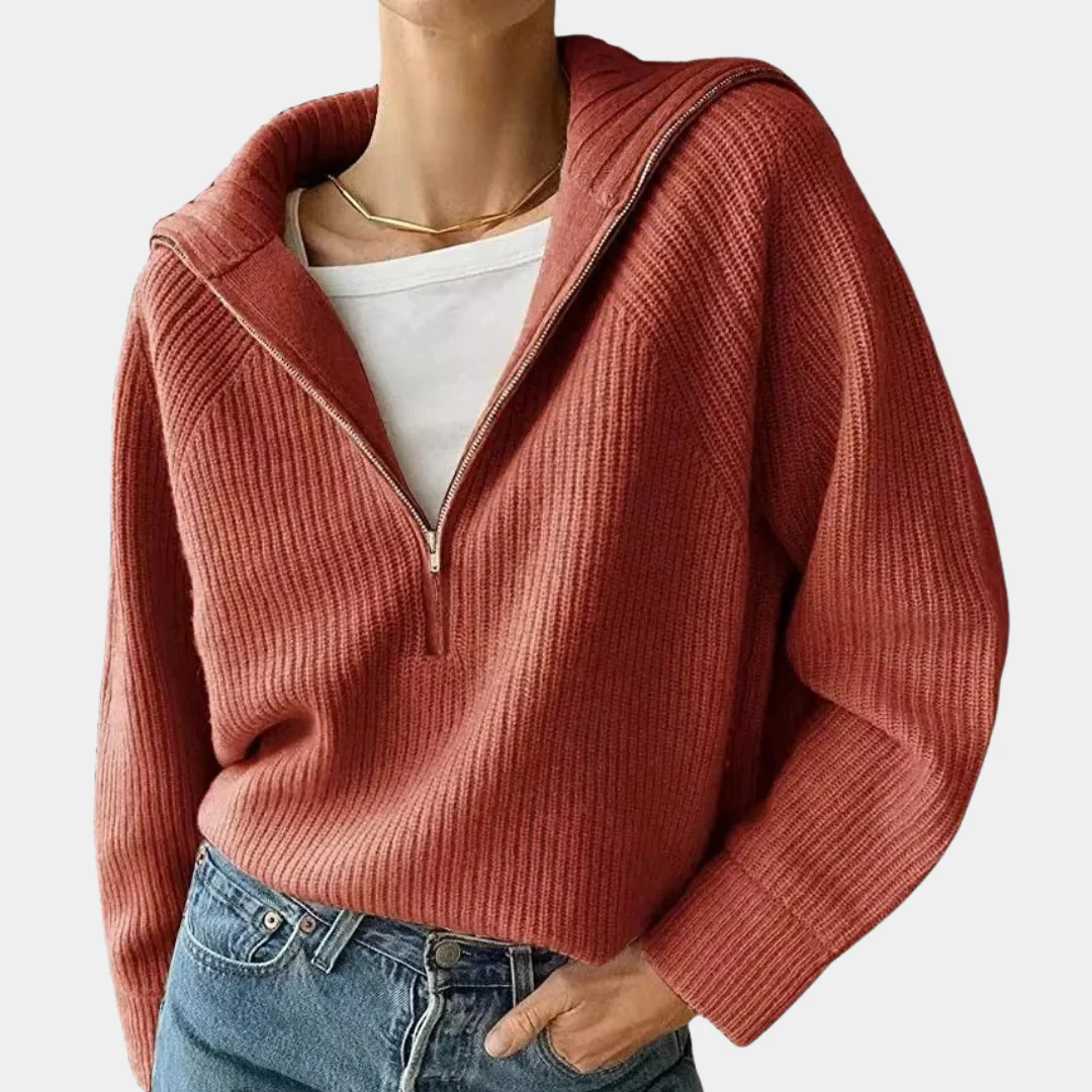Caroline | Sweter damski bawełniany prążkowany z zamkiem - Image 4