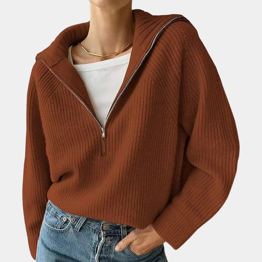 Caroline | Sweter damski bawełniany prążkowany z zamkiem - Image 7