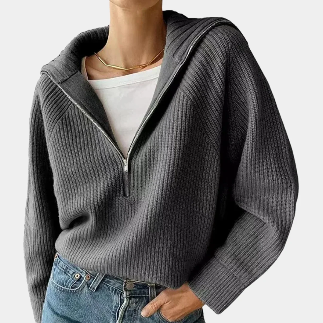 Caroline | Sweter damski bawełniany prążkowany z zamkiem - Image 8