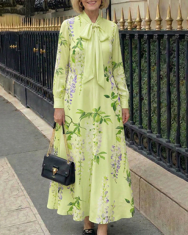 Carrie | Sukienka maxi damska w kwiatowy print z kokardą - Image 2