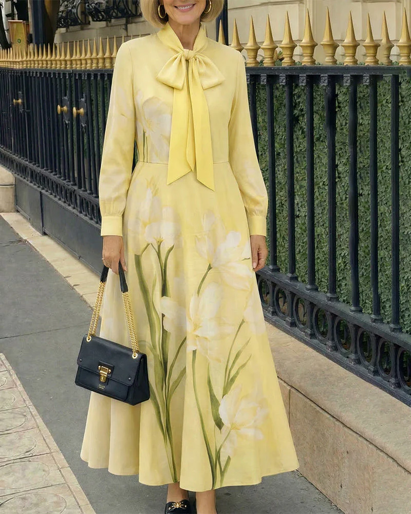Carrie | Sukienka maxi damska w kwiatowy print z kokardą - Image 3