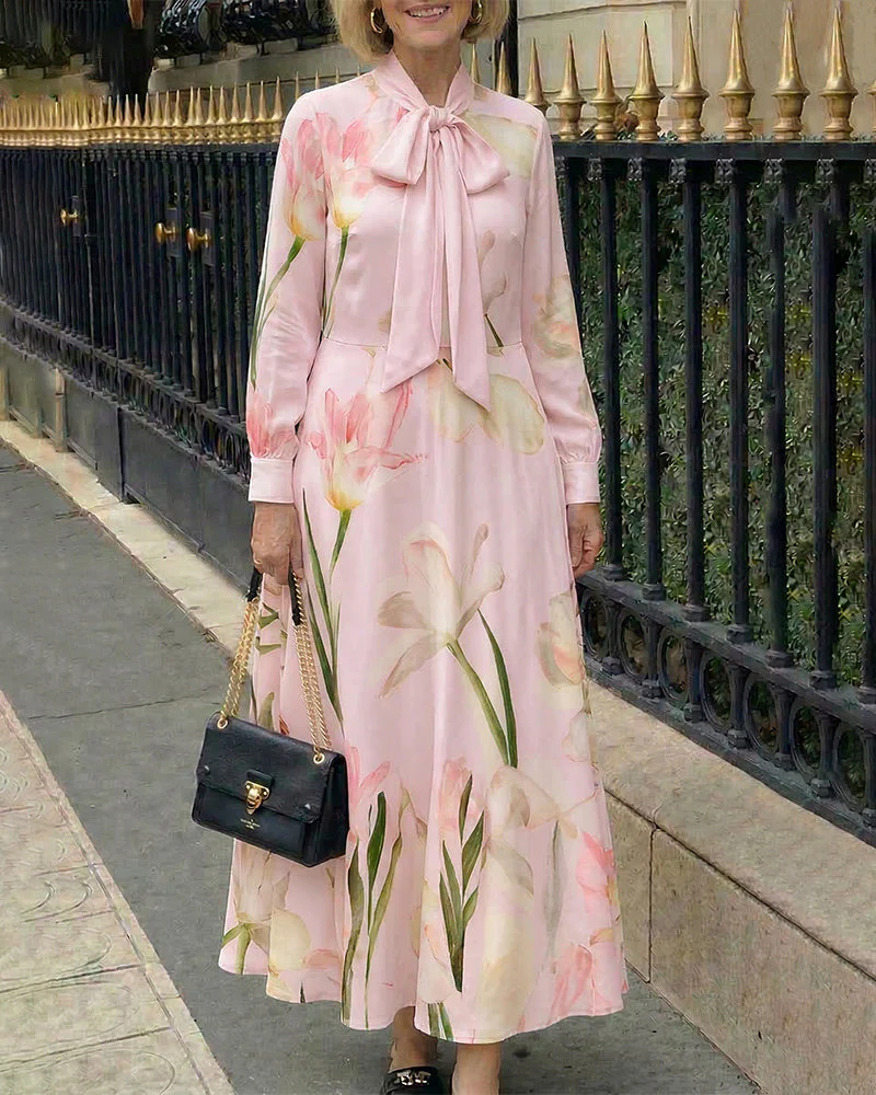 Carrie | Sukienka maxi damska w kwiatowy print z kokardą - Image 4