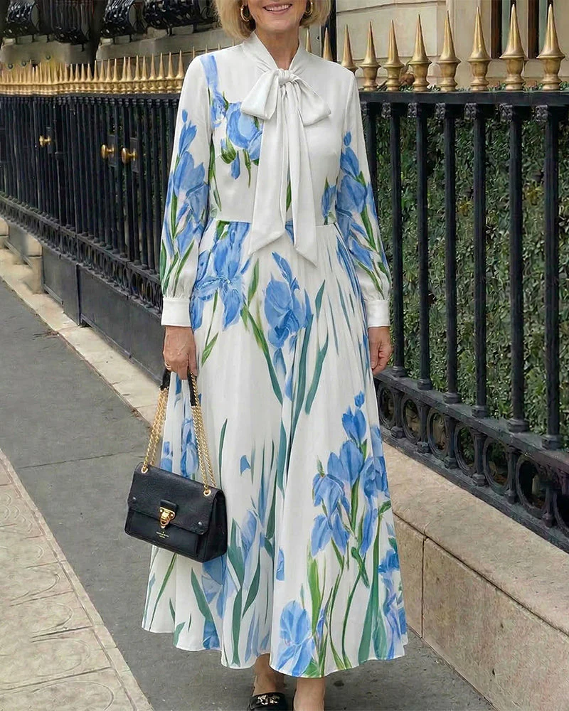 Carrie | Sukienka maxi damska w kwiatowy print z kokardą - Image 5