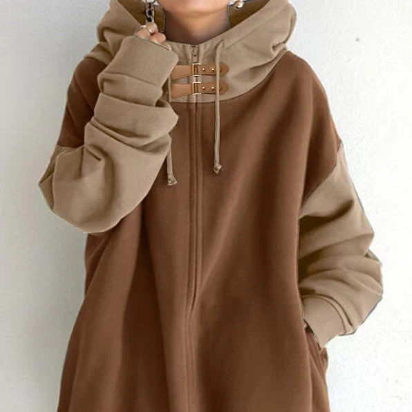 Carson - Damski oversize'owy sweter z kapturem i zamkiem błyskawicznym - Image 2