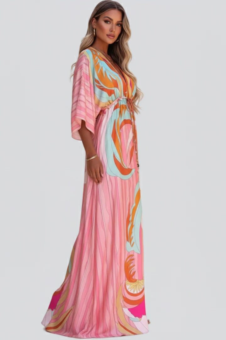 Cary | Sukienka maxi damska Ruby w print z dekoltem w serek - Image 3