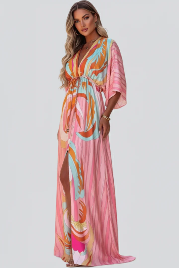 Cary | Sukienka maxi damska Ruby w print z dekoltem w serek - Image 4