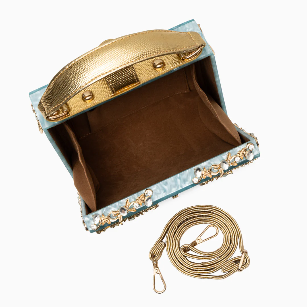 Cathy | Ekskluzywna torebka box bag, luksusowy design, złote detale kwiatowe, eleganczne metalowe zapięcie - Image 14