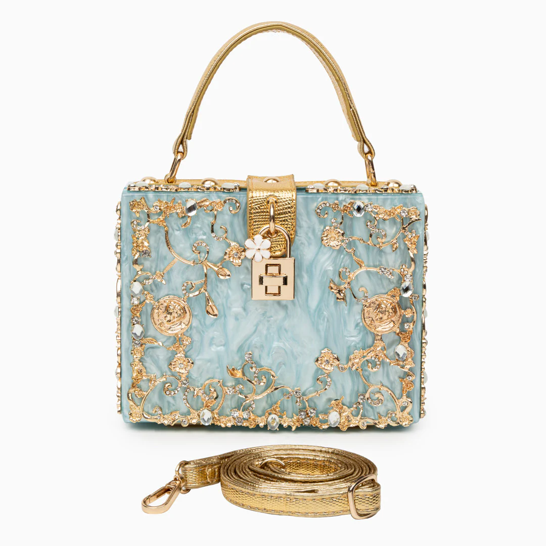 Cathy | Ekskluzywna torebka box bag, luksusowy design, złote detale kwiatowe, eleganczne metalowe zapięcie - Image 15