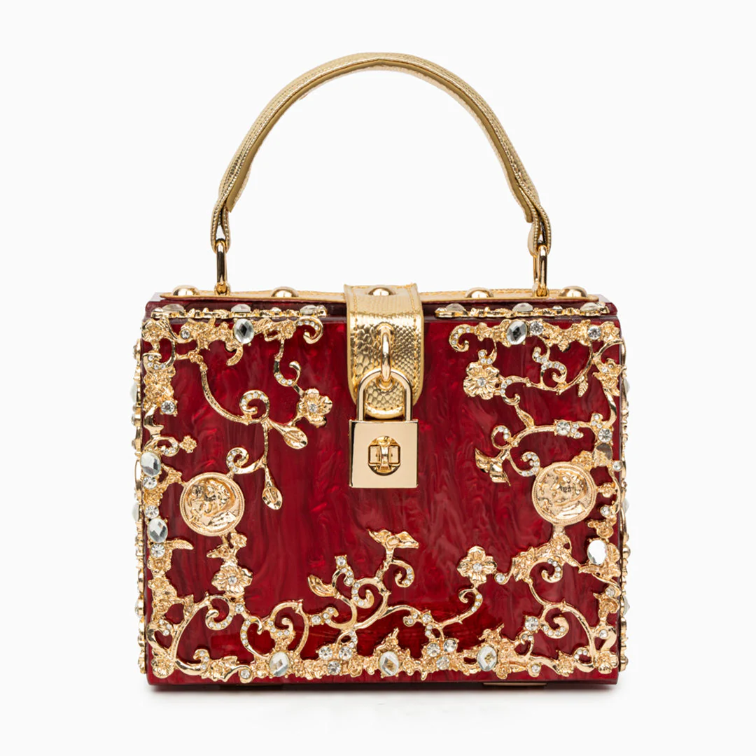 Cathy | Ekskluzywna torebka box bag, luksusowy design, złote detale kwiatowe, eleganczne metalowe zapięcie - Image 16