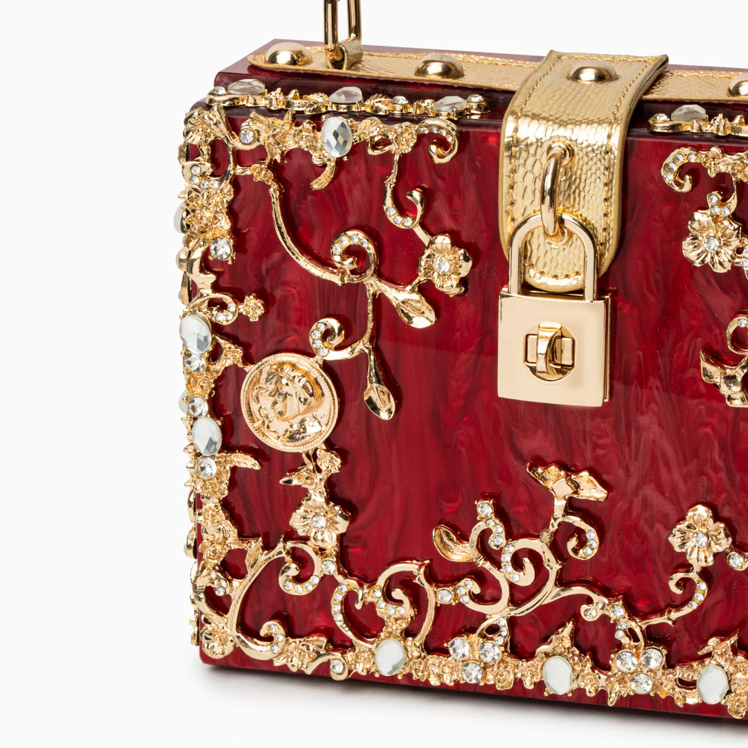 Cathy | Ekskluzywna torebka box bag, luksusowy design, złote detale kwiatowe, eleganczne metalowe zapięcie - Image 17