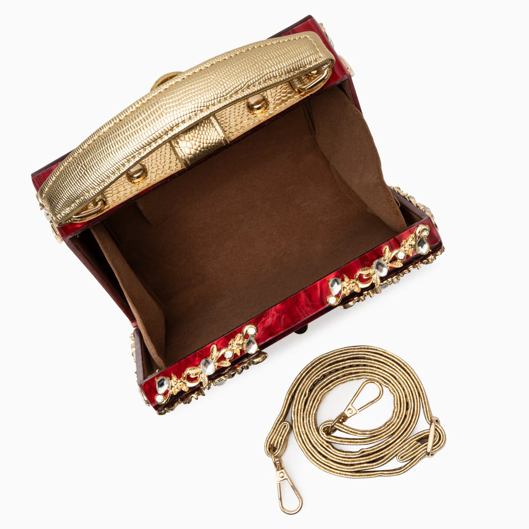 Cathy | Ekskluzywna torebka box bag, luksusowy design, złote detale kwiatowe, eleganczne metalowe zapięcie - Image 18