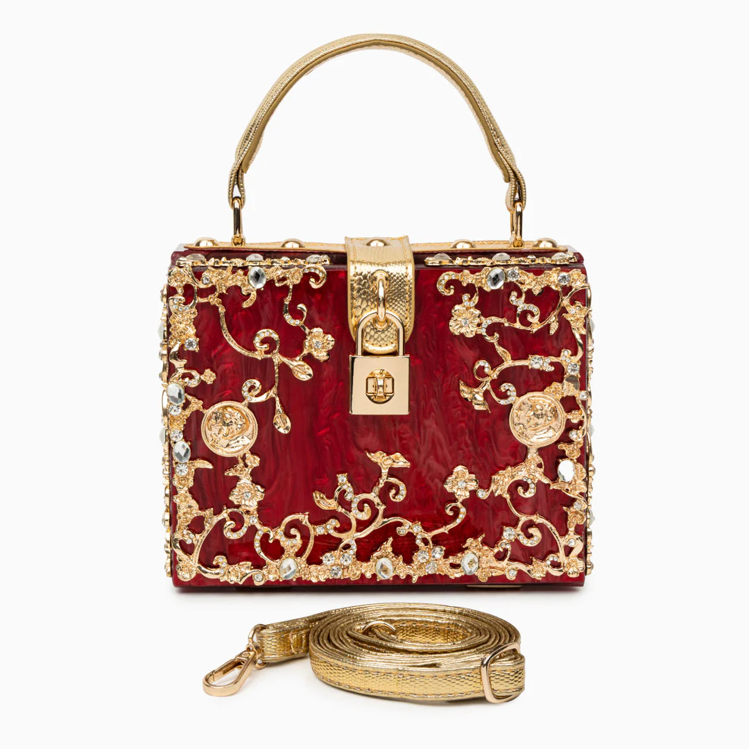Cathy | Ekskluzywna torebka box bag, luksusowy design, złote detale kwiatowe, eleganczne metalowe zapięcie - Image 19