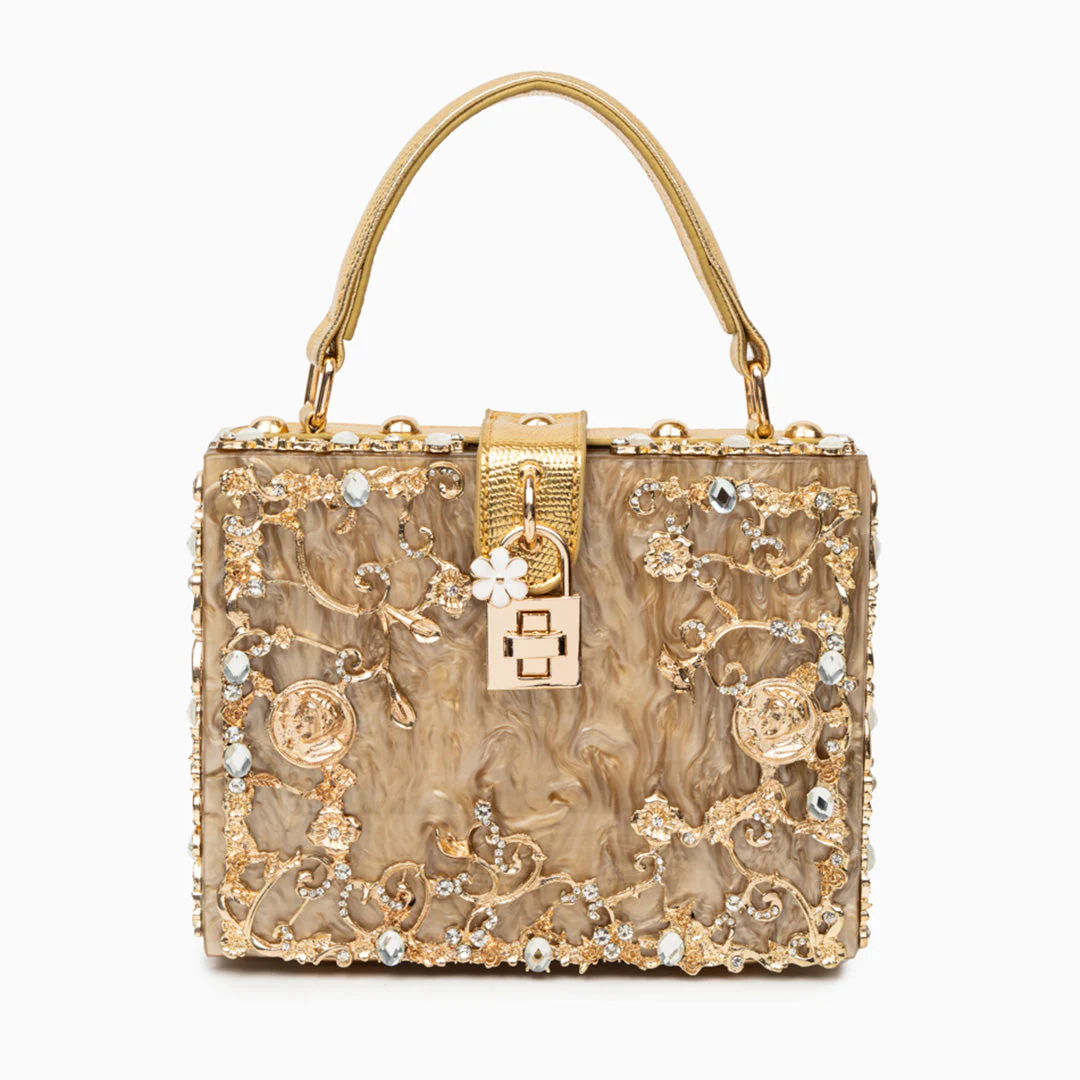 Cathy | Ekskluzywna torebka box bag, luksusowy design, złote detale kwiatowe, eleganczne metalowe zapięcie - Image 20