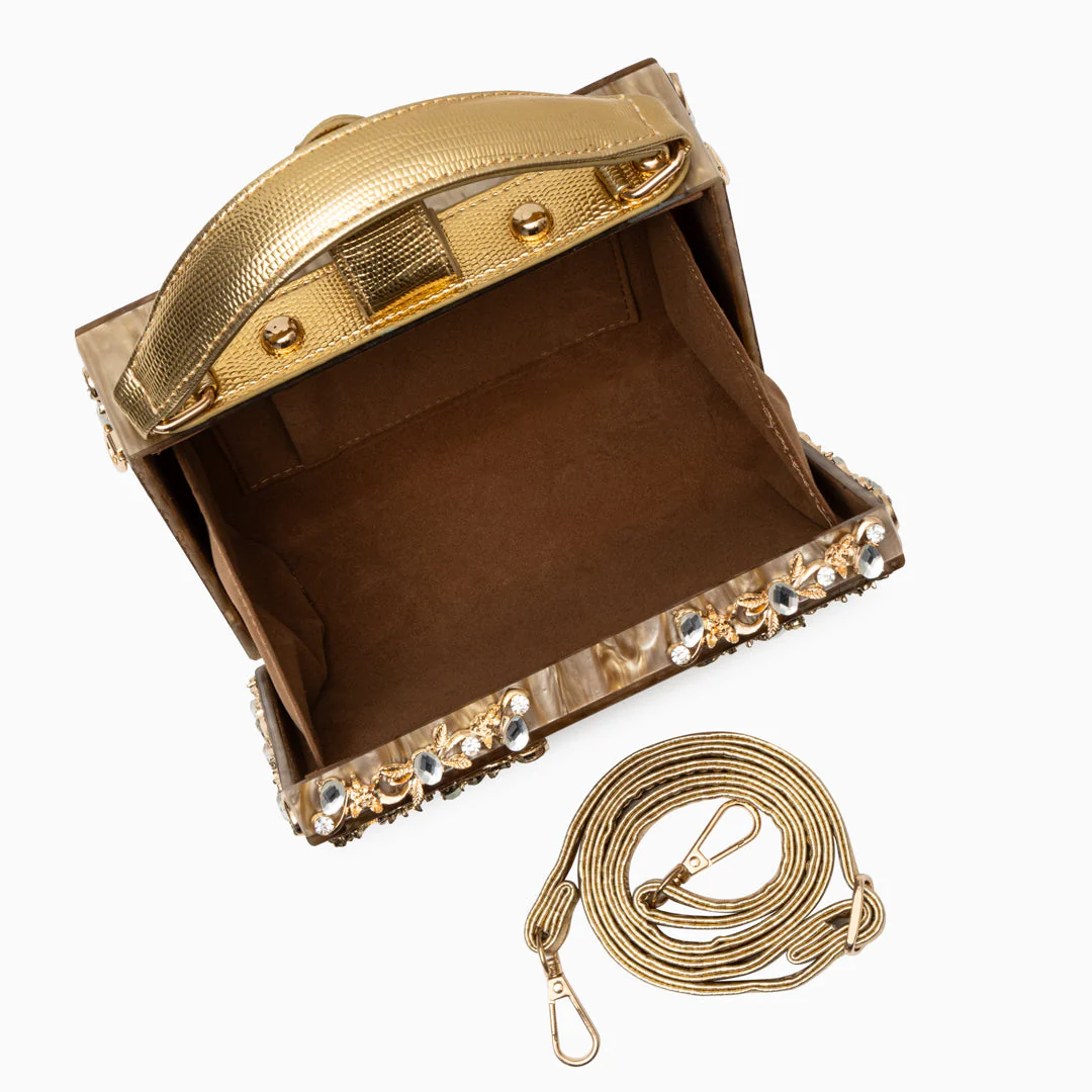 Cathy | Ekskluzywna torebka box bag, luksusowy design, złote detale kwiatowe, eleganczne metalowe zapięcie - Image 22