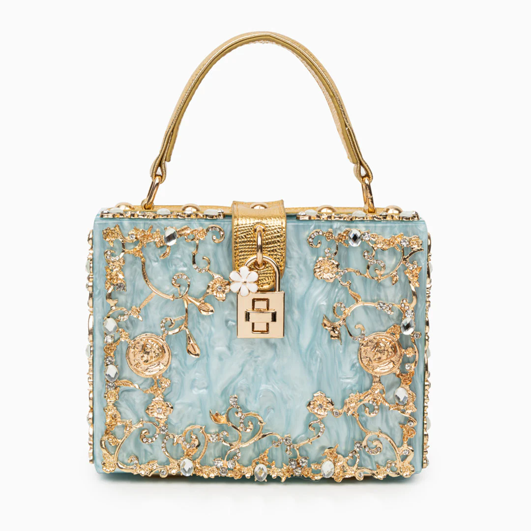 Cathy | Ekskluzywna torebka box bag, luksusowy design, złote detale kwiatowe, eleganczne metalowe zapięcie - Image 8