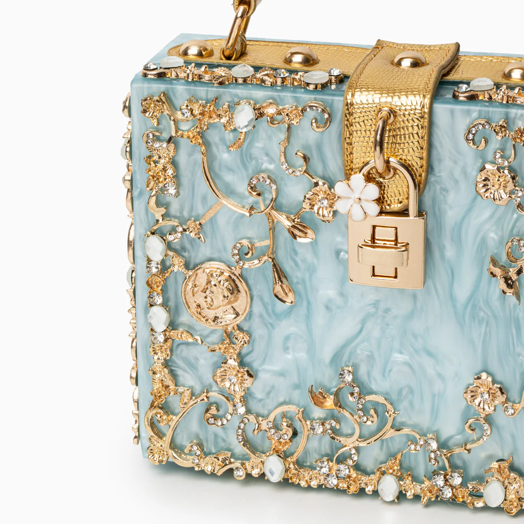 Cathy | Ekskluzywna torebka box bag, luksusowy design, złote detale kwiatowe, eleganczne metalowe zapięcie - Image 9