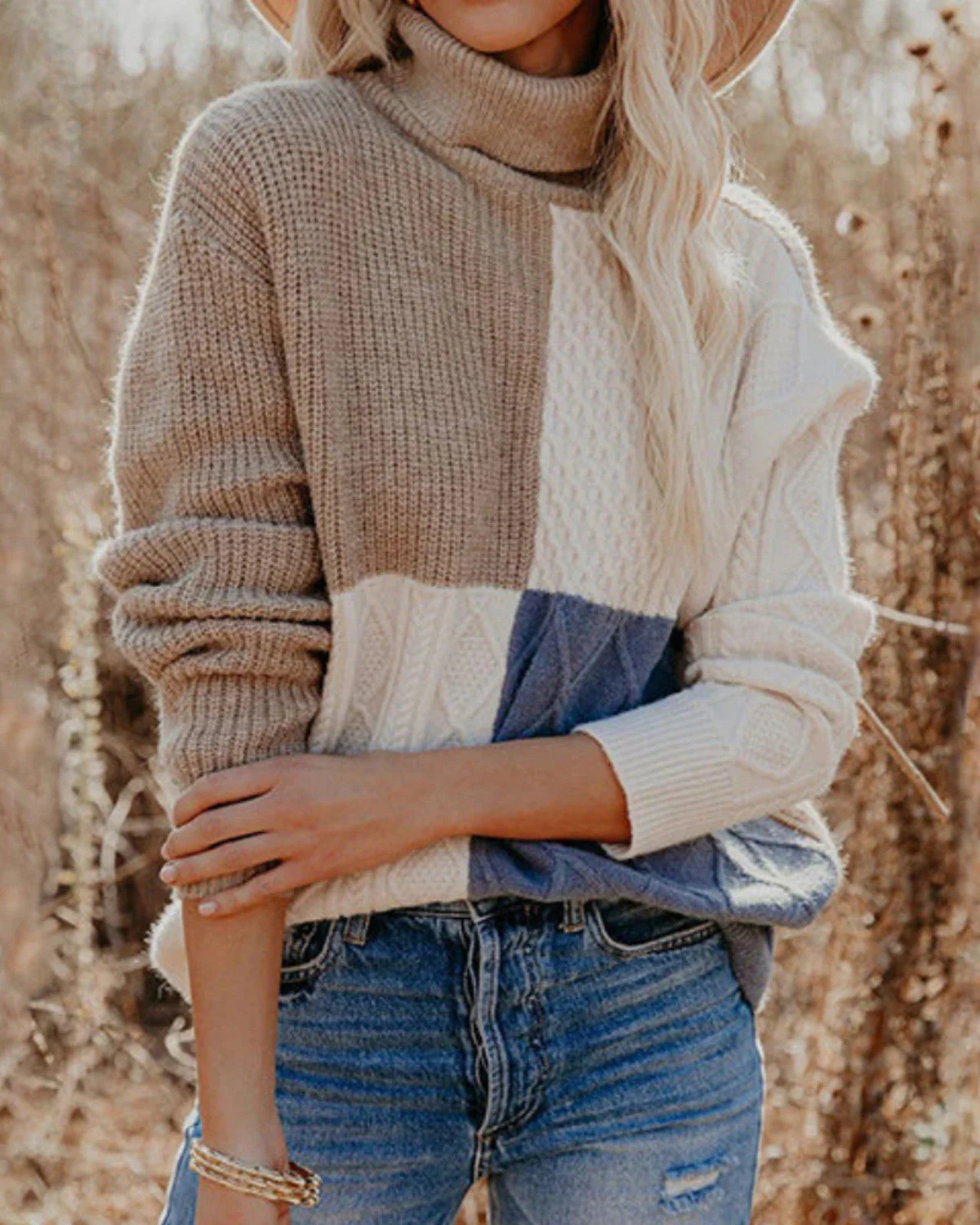 Celina | Casualowy damski sweter z patchworku z mieszanki bawełny - Image 3