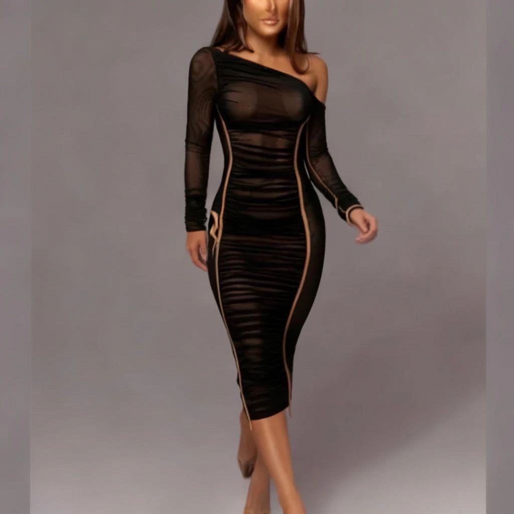 Charle | Damska sukienka midi bodycon na jedno ramię, marszczony tiul, elegancki i kobiecy fason - Image 11