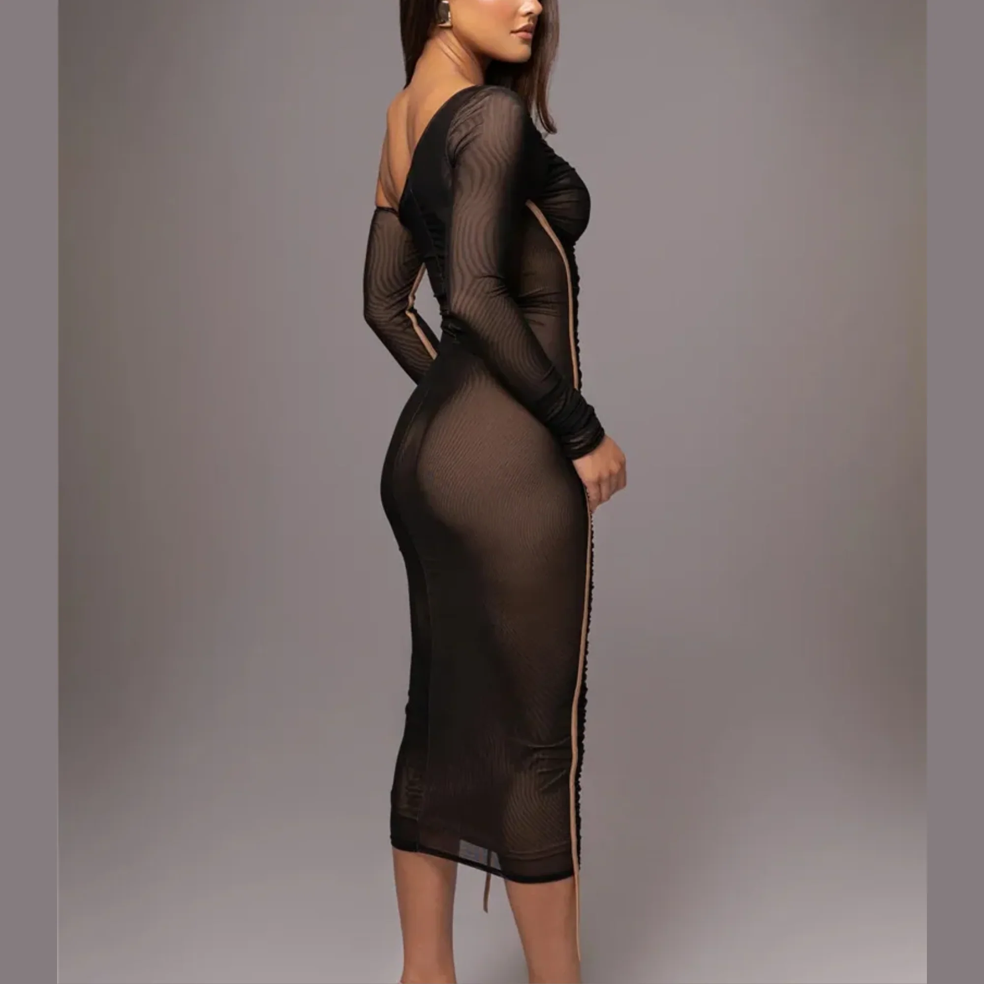 Charle | Damska sukienka midi bodycon na jedno ramię, marszczony tiul, elegancki i kobiecy fason - Image 6