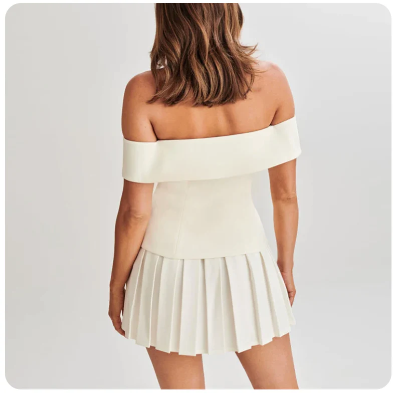 Charlene | Damska sukienka-blazer off-shoulder z plisowaną spódnicą, elegancki i stylowy fason - Image 4