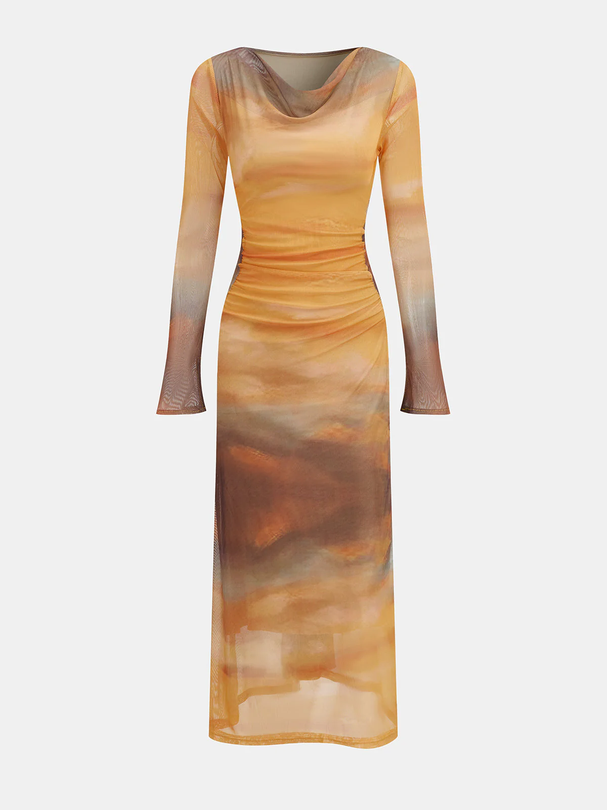Charlene | Sukienka damska midi z siateczki z nadrukiem zachodu słońca w stylu tie-dye - Image 3