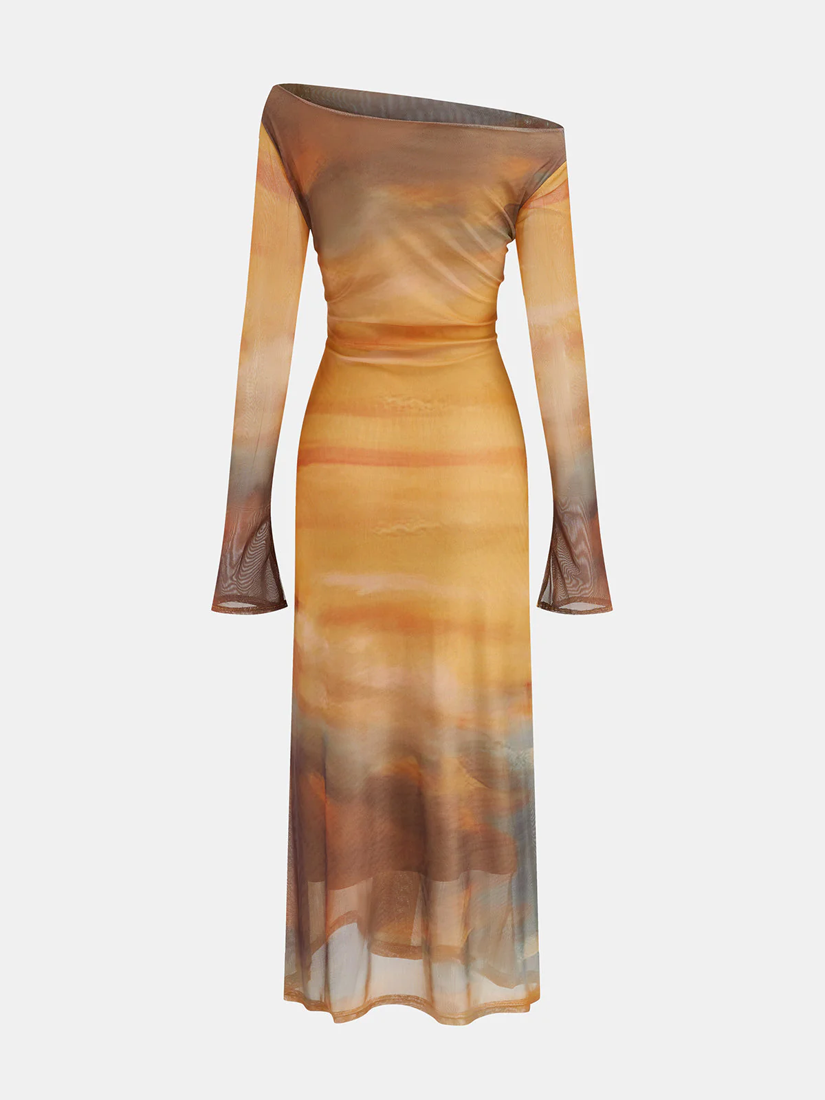 Charlene | Sukienka damska midi z siateczki z nadrukiem zachodu słońca w stylu tie-dye - Image 4