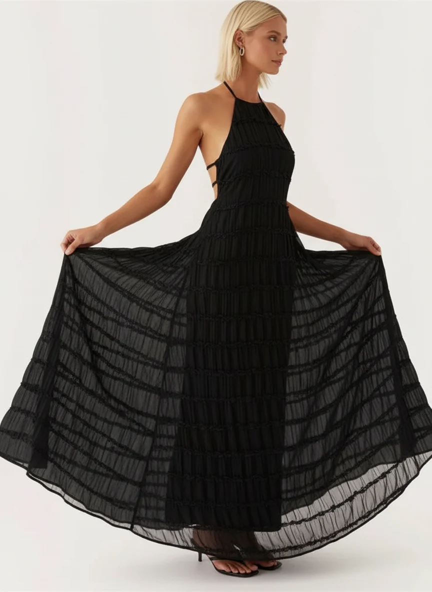 Charlyne | Elegancka damska sukienka maxi typu halter, nowoczesny i kobiecy fason na wyjątkowe okazje - Image 3