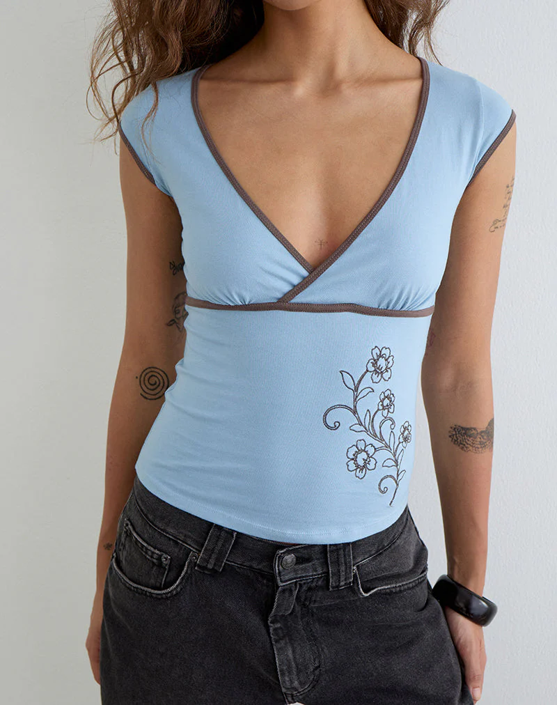 Chloe | Niebieski damski top bodycon z dekoltem V, dopasowany i stylowy na co dzień - Image 2