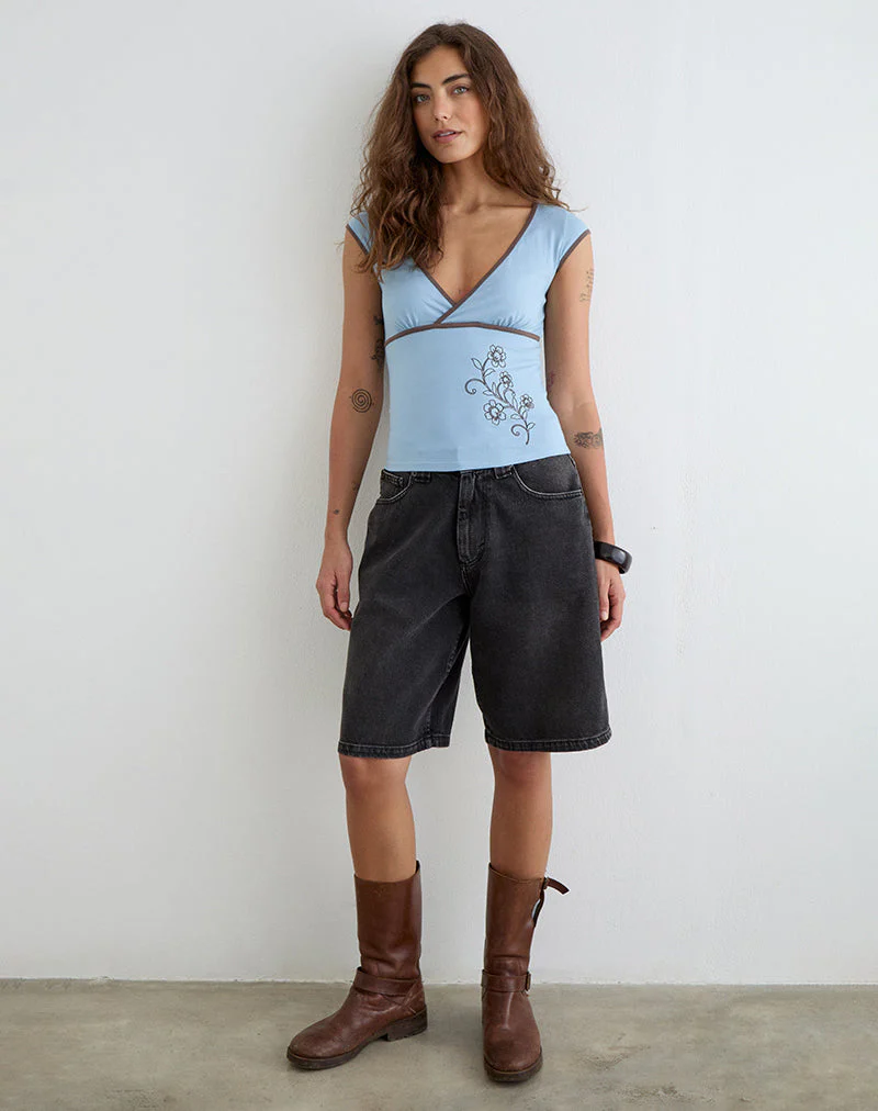 Chloe | Niebieski damski top bodycon z dekoltem V, dopasowany i stylowy na co dzień - Image 3