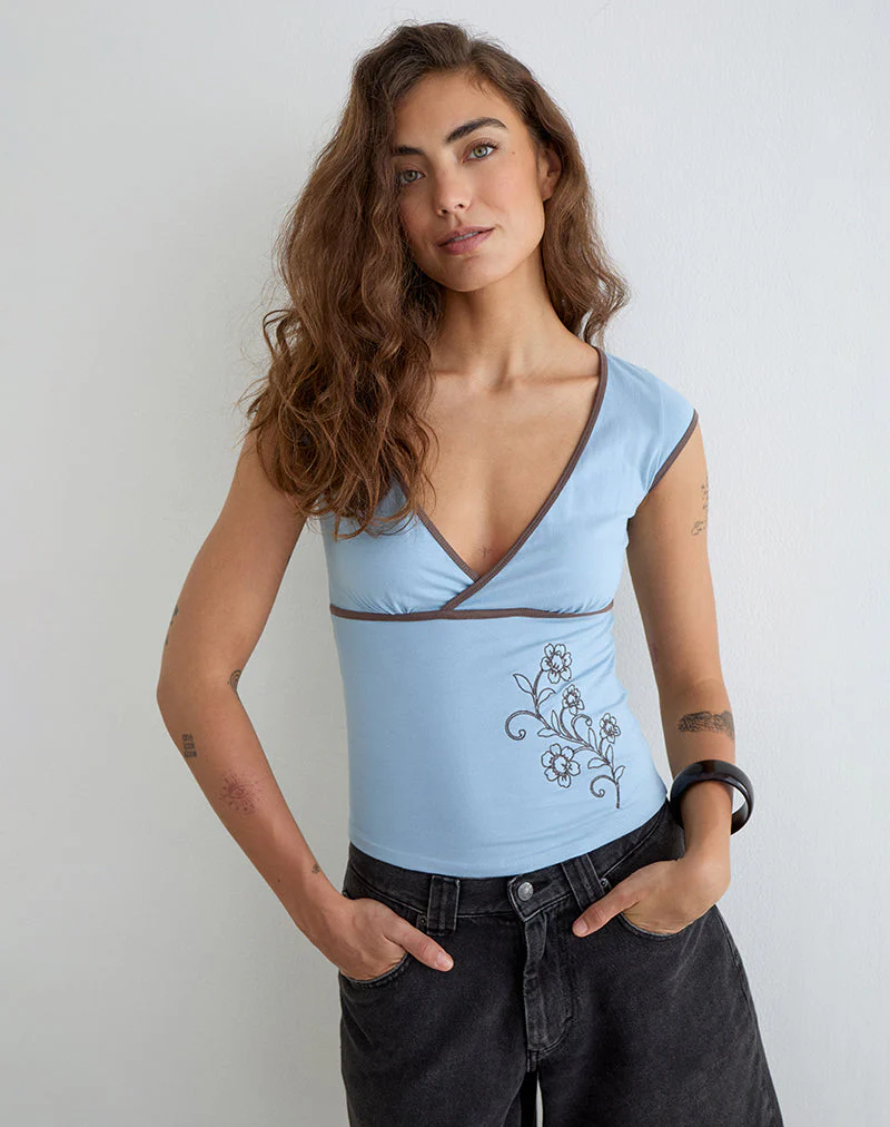 Chloe | Niebieski damski top bodycon z dekoltem V, dopasowany i stylowy na co dzień - Image 4