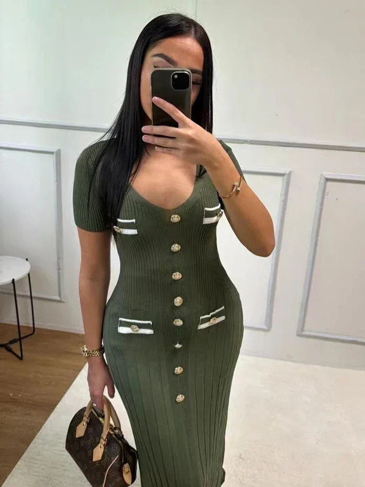 Christine | Sukienka damska długa z guzikami i dekoltem w serek, elegancka i stylowa - Image 2