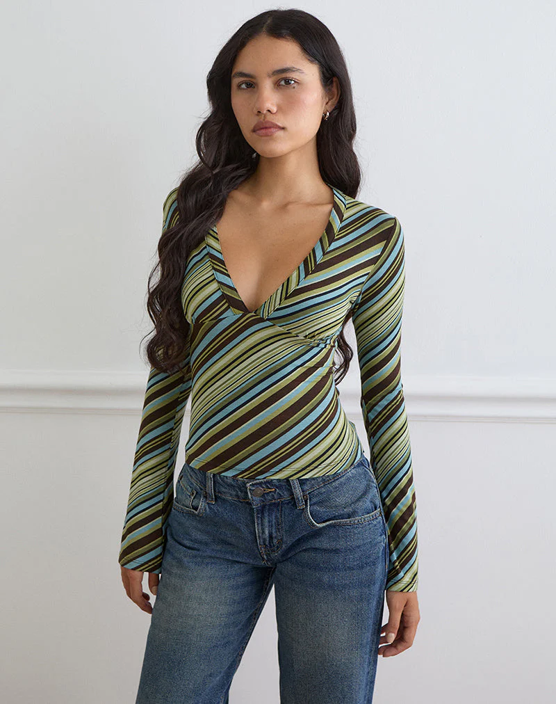 Coral | Zielony damski top bodycon z długim rękawem z wiskozy i dżerseju - Image 5